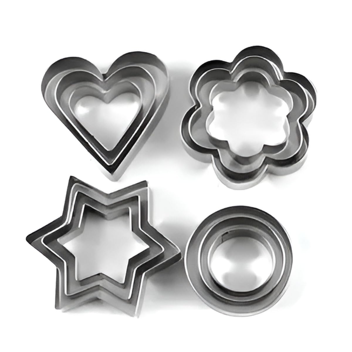 Flossymart Metal Cookie Cutters Set - Star Cookie Cutter Round Biscuit Cutter Heart Small Star Cookie Cutters Mini Flower Molds Cutter for Baking (12 Round Heart Flower Star Cookie Cutters) (STANDARD)
