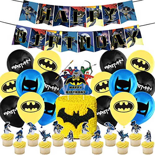 Batman Cumpleaños Decoración 32 Pcs,Fiesta Batman Cumpleaños Kit,Globos Batman...