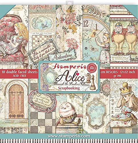 Stamperia Double-Sided Paper Pad 12x12 inches, 10 Sheets, Alice Through The Looking Glass