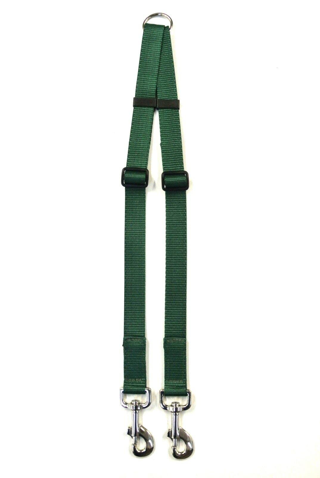 Dog Coupler/Splitter Lead Dual Walking Leash Adjustable 25mm/1" Webbing 2 Way Splitter (Large, Forest Green)
