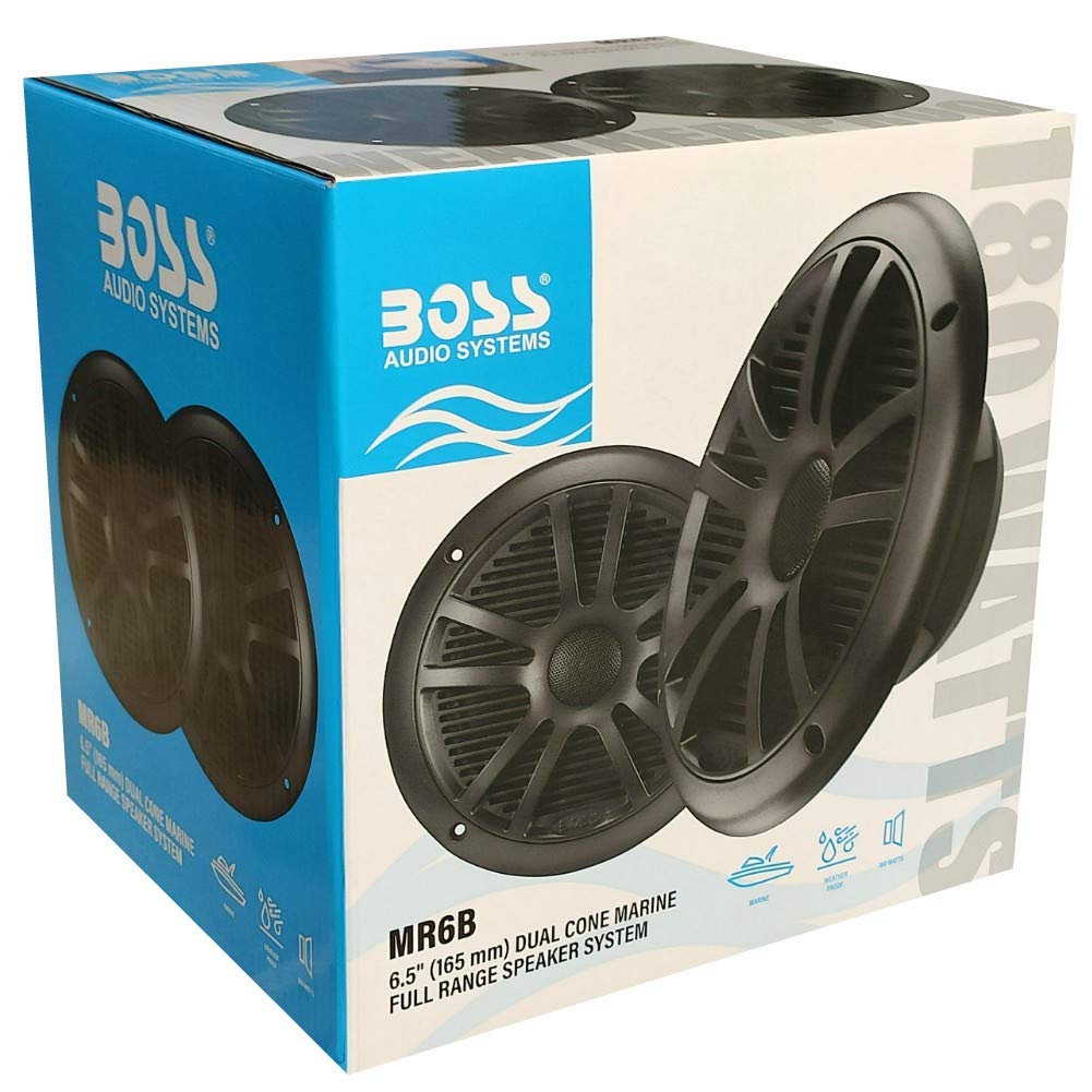 2 altavoces compatible con BOSS AUDIO SYSTEMS MR6B marino de doble cono 6.5" 16.50 cm 165 mm 90 vatios rms 180 vatios máx waterproof negro, por par + 5 sticker gratis