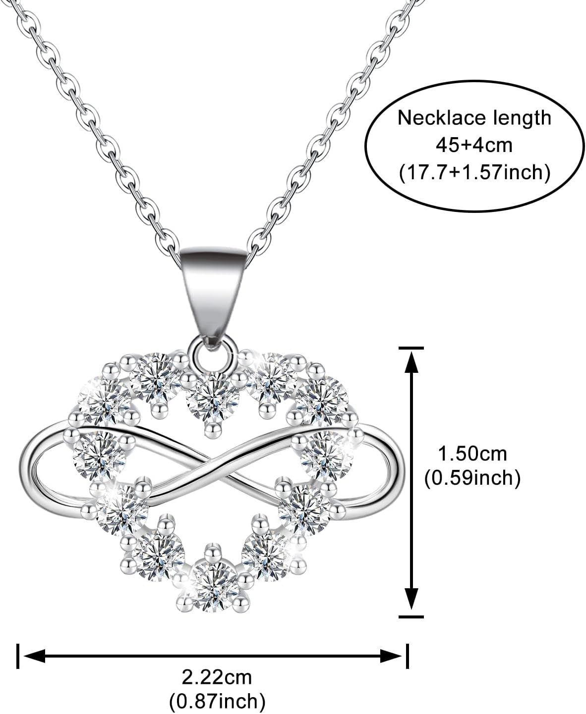 Infinity Heart Necklace for Women S925 Sterling Silver Cubic Zirconia Love Heart Pendant Infinity Necklace Heart Necklace Birthday Anniversary Graduate Romantic Gifts for Women Girlfriend - Image 4