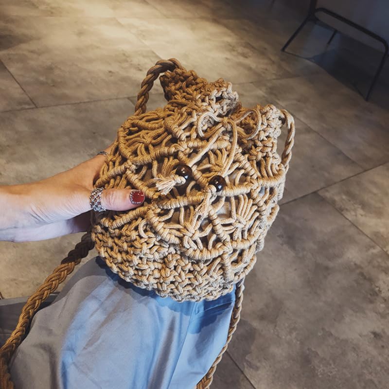 Women Small Crochet Crossbody Bag Hand Woven Drawstring Shoulder Beach Bucket Hobo Purse Travel Daily Vacation Tote Handbag2