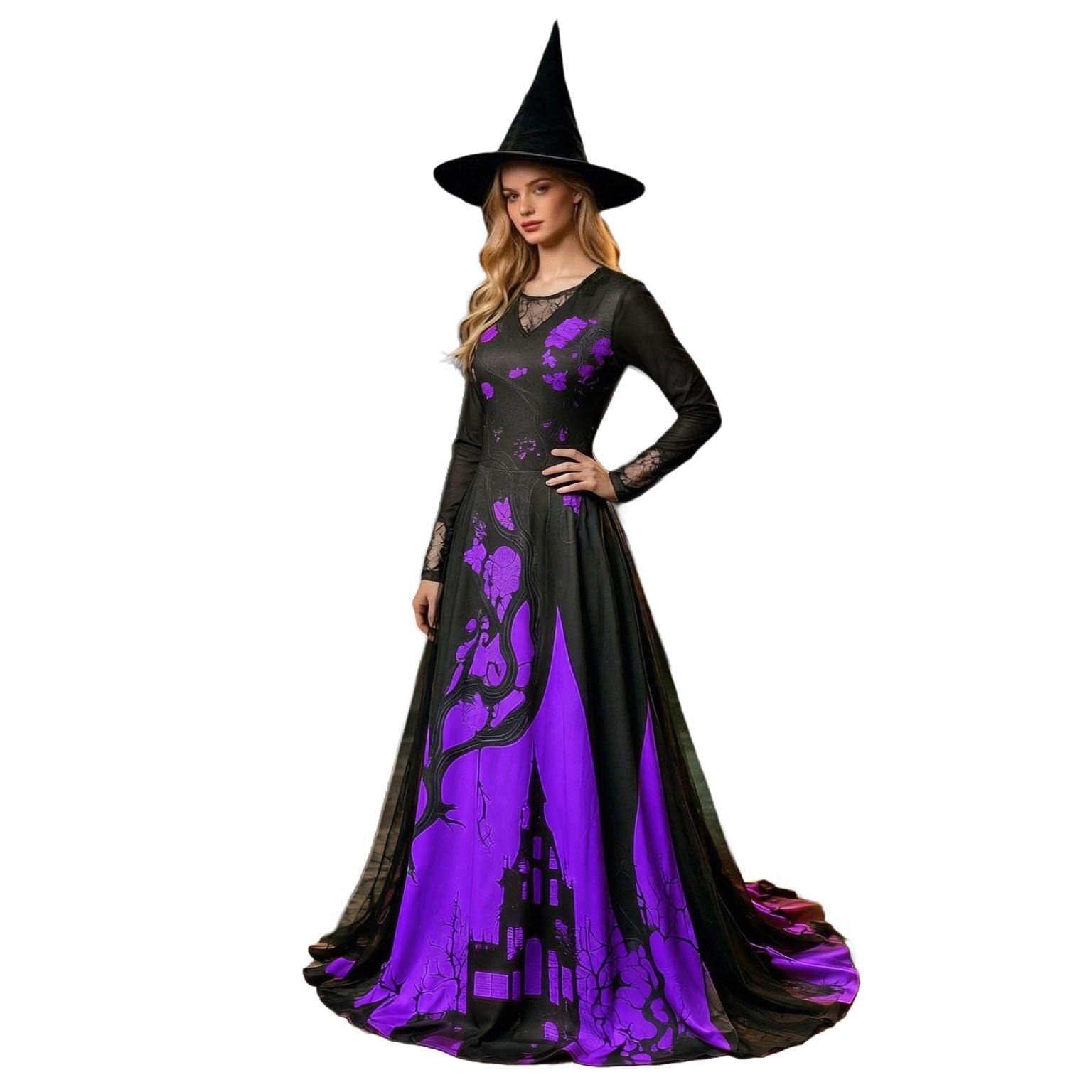 Halloween Dresses for Women UK, Skeleton Rose Maxi Dress, Gothic Costume