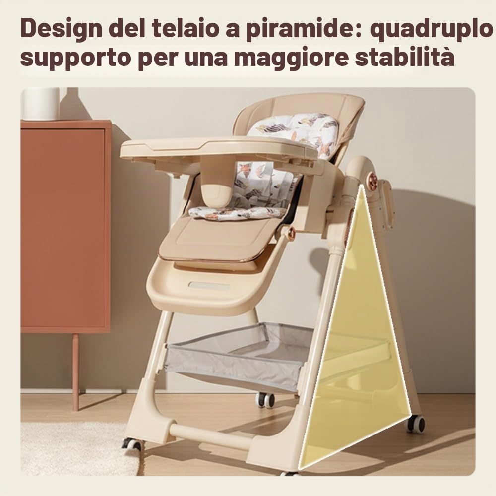 Seggiolone convertibile pieghevole per neonati e bambini,cachi | Diverse posizioni di reclinazione, superficie liscia semplice da lavare
