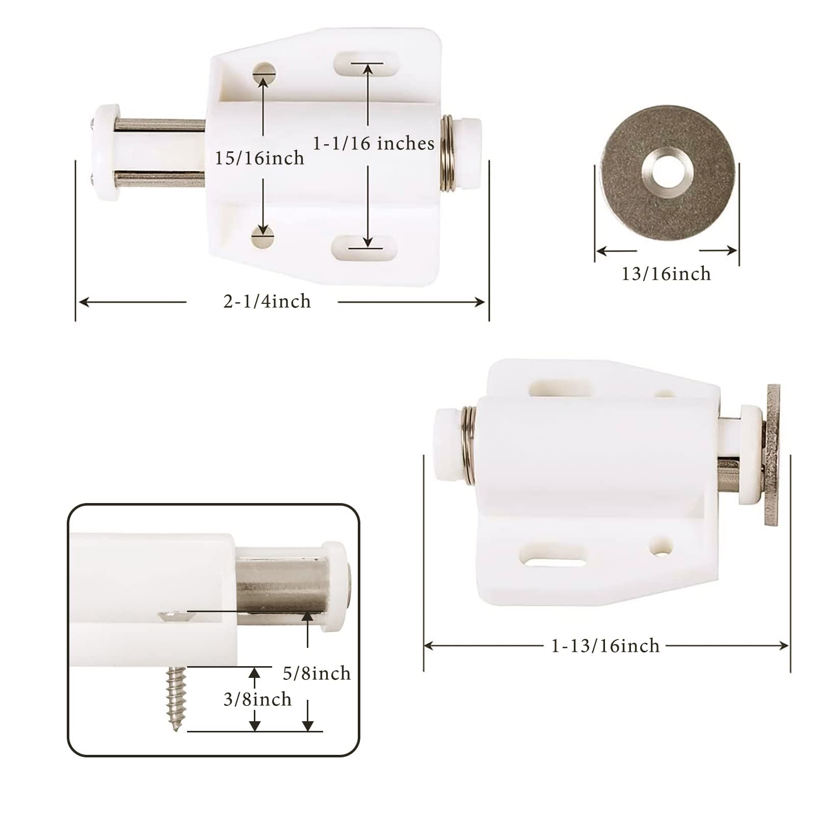 Magnetyczny zatrzask do drzwi, wysoka magnetyczna stal nierdzewna, wytrzymały chwytak do kuchni, łazienki, szafy, szafy, szafy, drzwi, szuflady, zatrzask, srebrny (magnetyczny zatrzask dotykowy, 4 sztuki)
