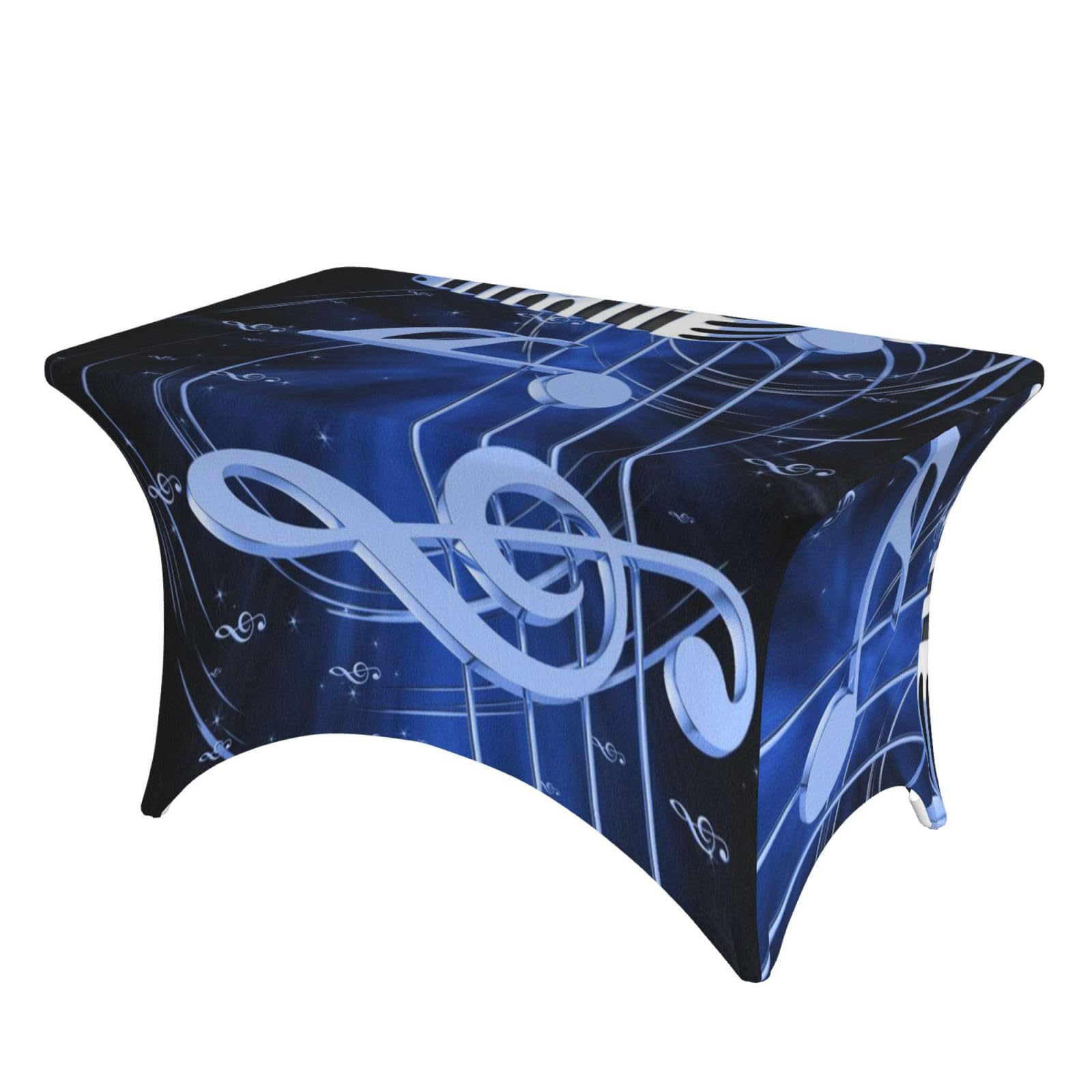 Dcehgew Microphone With Music Notes 4Ft Spandex Rectangular Table Cloth, Printed Fitted Elastic Tablecloths Washable Table Cover For Event, Wedding, Banquet & Party
