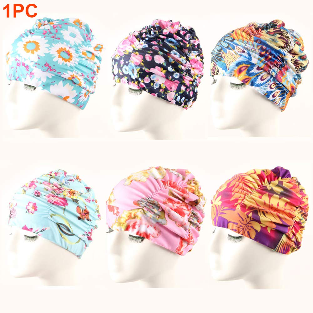 Mizikuu Badekappe Damen 2 Stück - Plissierte Schwimmkappe Für Lange & Kurze Haare