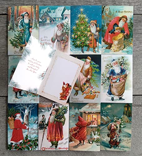 Image of PIXILUV SANTA CLAUS AND CHRISTMAS (Pack of 12) Notecards Small Greeting Cards # Jolly Old Saint Nicholas ~ Vintage Christmas Postcards Reprint