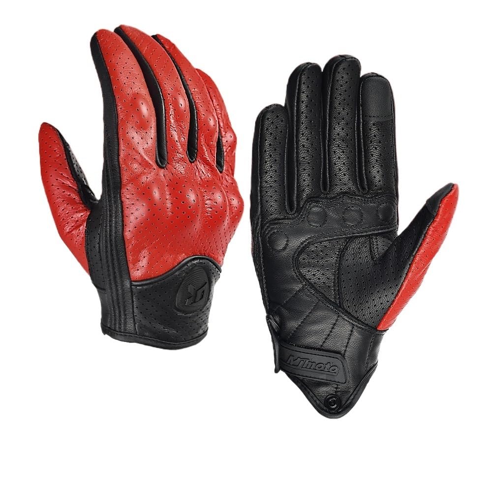 BLacOh Guanti Moto Guanti da moto perforati estivi traspiranti Guanti touchscreen in pelle retrò con dita intere Guanto di protezione con guscio incorporato Guanti Moto Uomo (Color : Red, Size : XXL)
