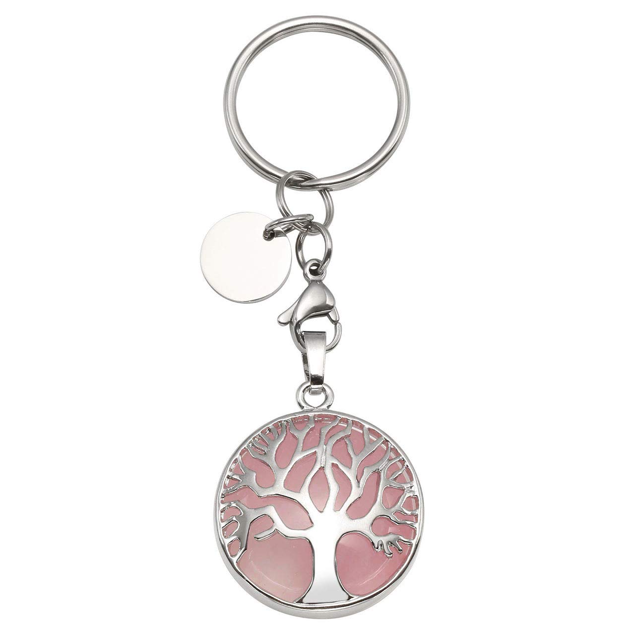 Healing Crystal Keyring: Rose Quartz Tree of Life Keychain for Special Occasions