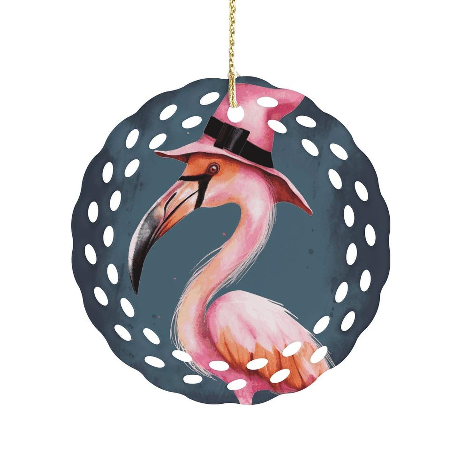 Btcowzrv Style Halloween Flamingo Witch Hat Ceramic Ornament,Round Ornaments With Hole Easy To Hang,Hanging Ornament For Wedding Party Home Window Garden Christmas Day Decor