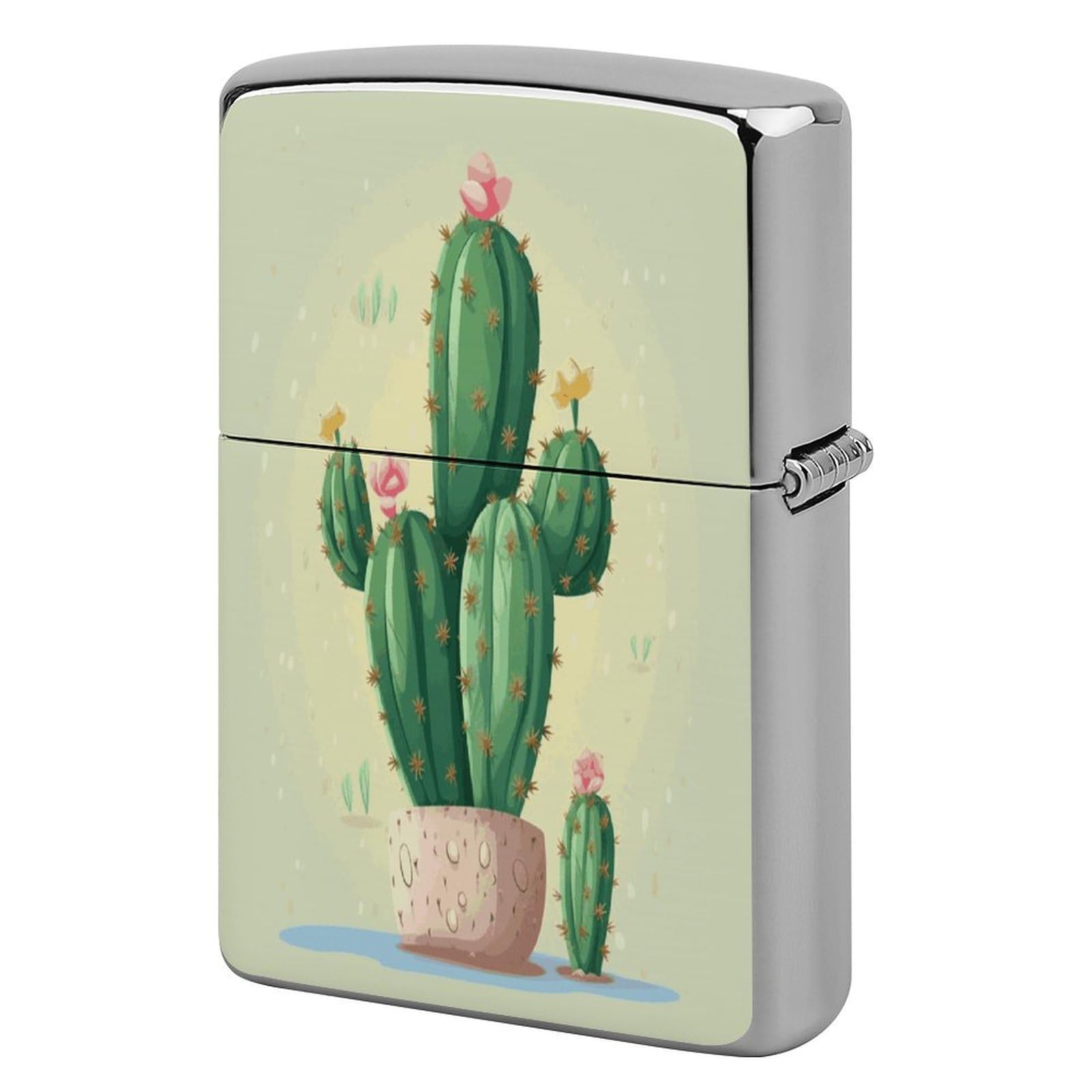 Btcowzrv Style Cute Cactus Metal Lighter Case Sleeve Cover Holder