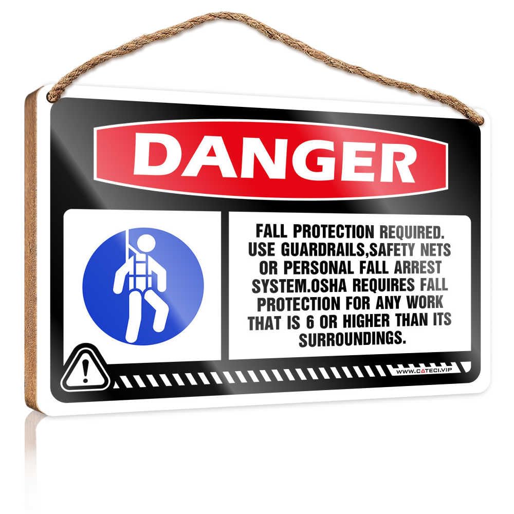 HMQW Hanging Decor Sign Danger Fall Protection Required Wooden Sign Bathroom Wood Sign Welcome Sign For Front Door(15X28CM)