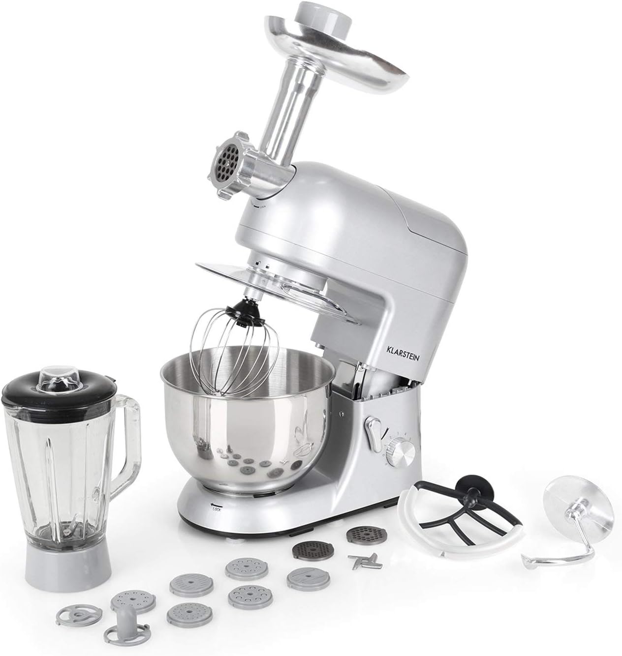 Close-up of the mixing bowl with splash guard and planetary mixing action diagram