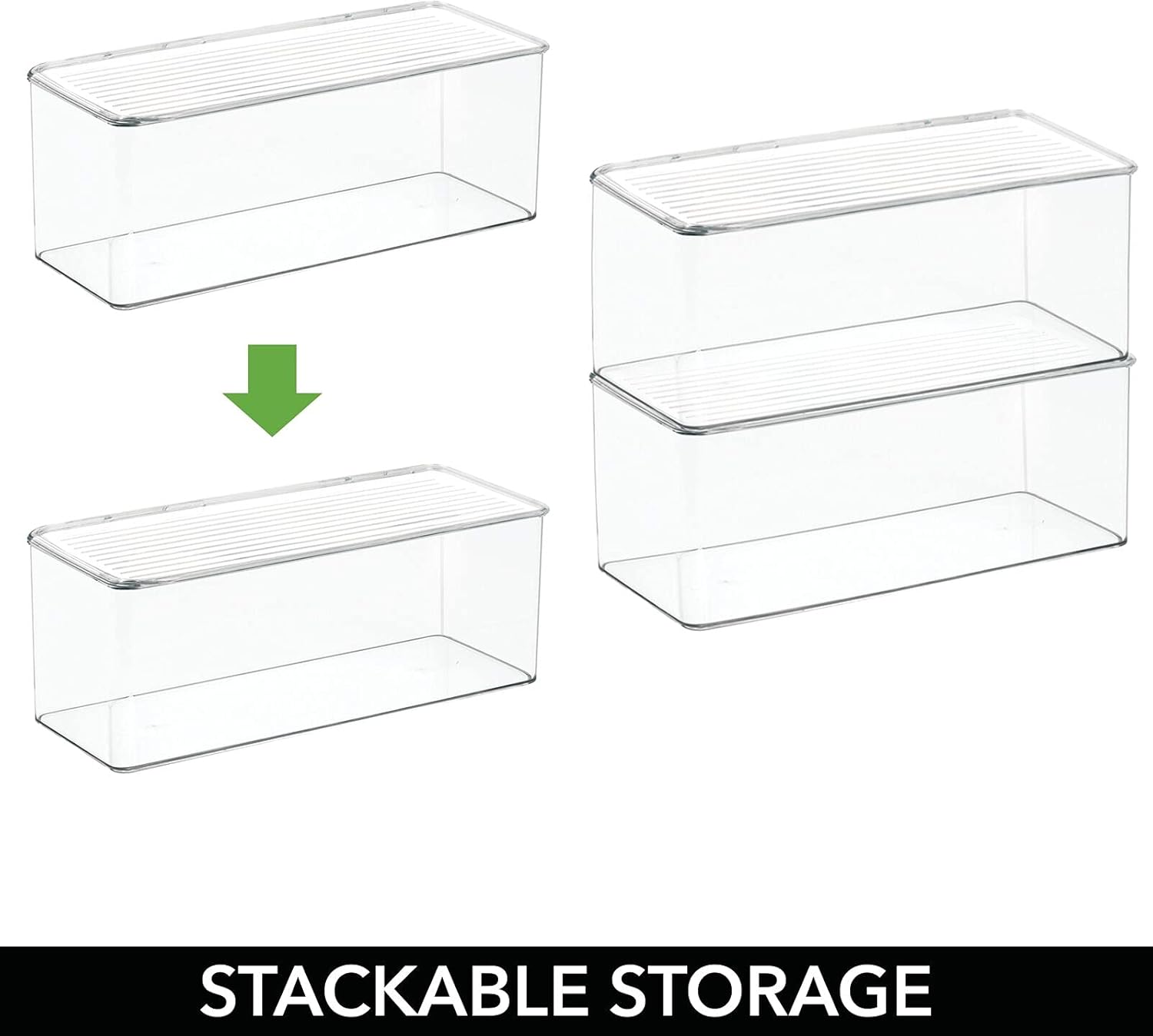 mDesign Plastic Stackable Home, Office Supplies Storage Organizer Box with Attached Hinged Lid - Holder Bin for Note Pads, Gel Pens, Staples, Dry Erase Markers, Tape - 5" High - Clear: Home & Kitchen