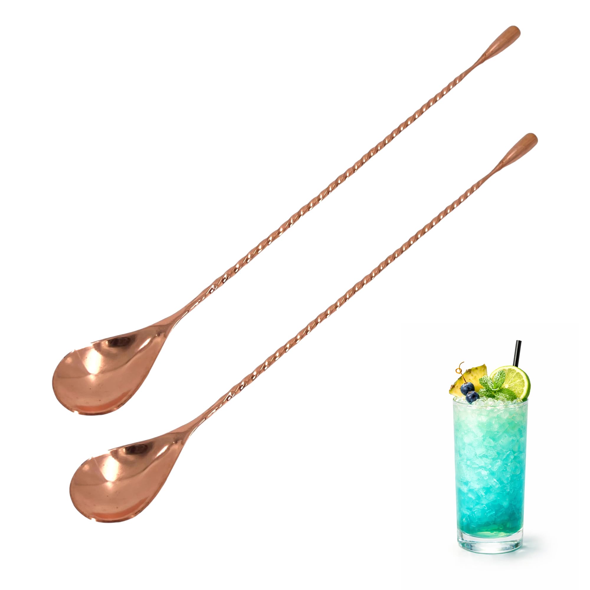 Chabrias Ltd 2 Pack 30.3cm Collison Twisted Copper Bar Spoon, Long Handle Twisted Cocktail Stirrer, Stainless Steel Copper Finish, Professional Mixing Spoon for Cocktails, Home Bar & Bartender Tools