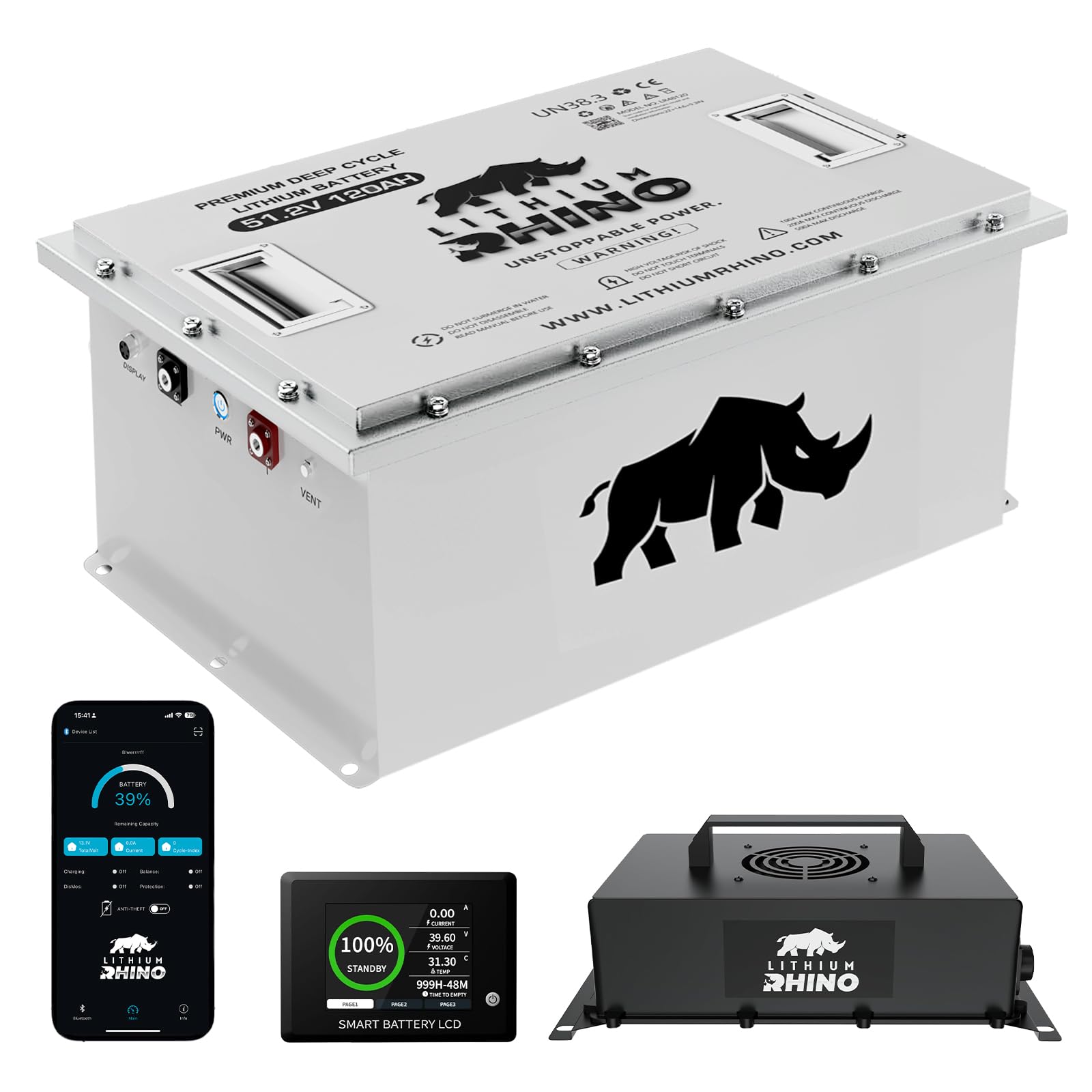 48V 120Ah Lithium Golf Cart Battery with 25-Amp Charger 700A Max BMS LCD Touchscreen Mobile App 12V Reducer