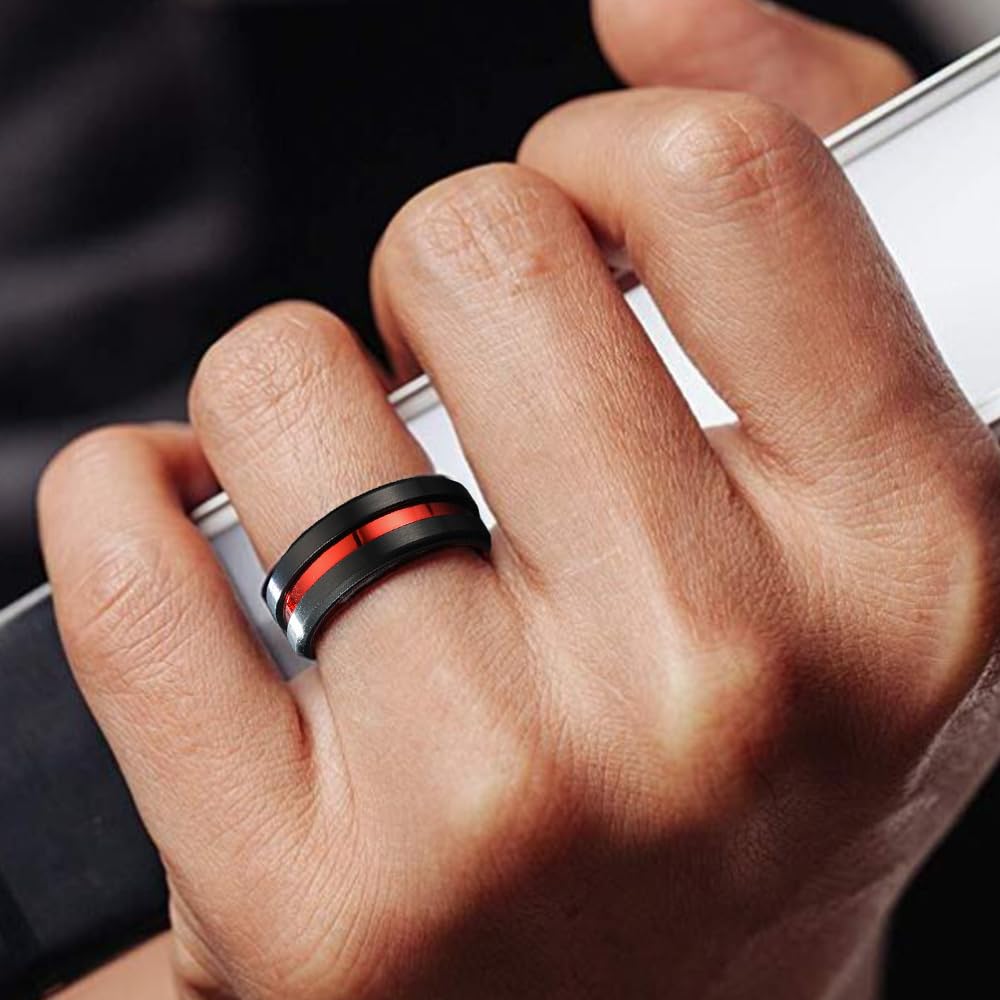 Paar Ringe Personalisiert Pärchen Ringe für 2 mit Gravur Edelstahl Herren Ring Wolfram Schwarz Rot Valentinstag Schmuck für Sie und Ihn Hochzeitstag Geschenke für Paare,Größe 49-69