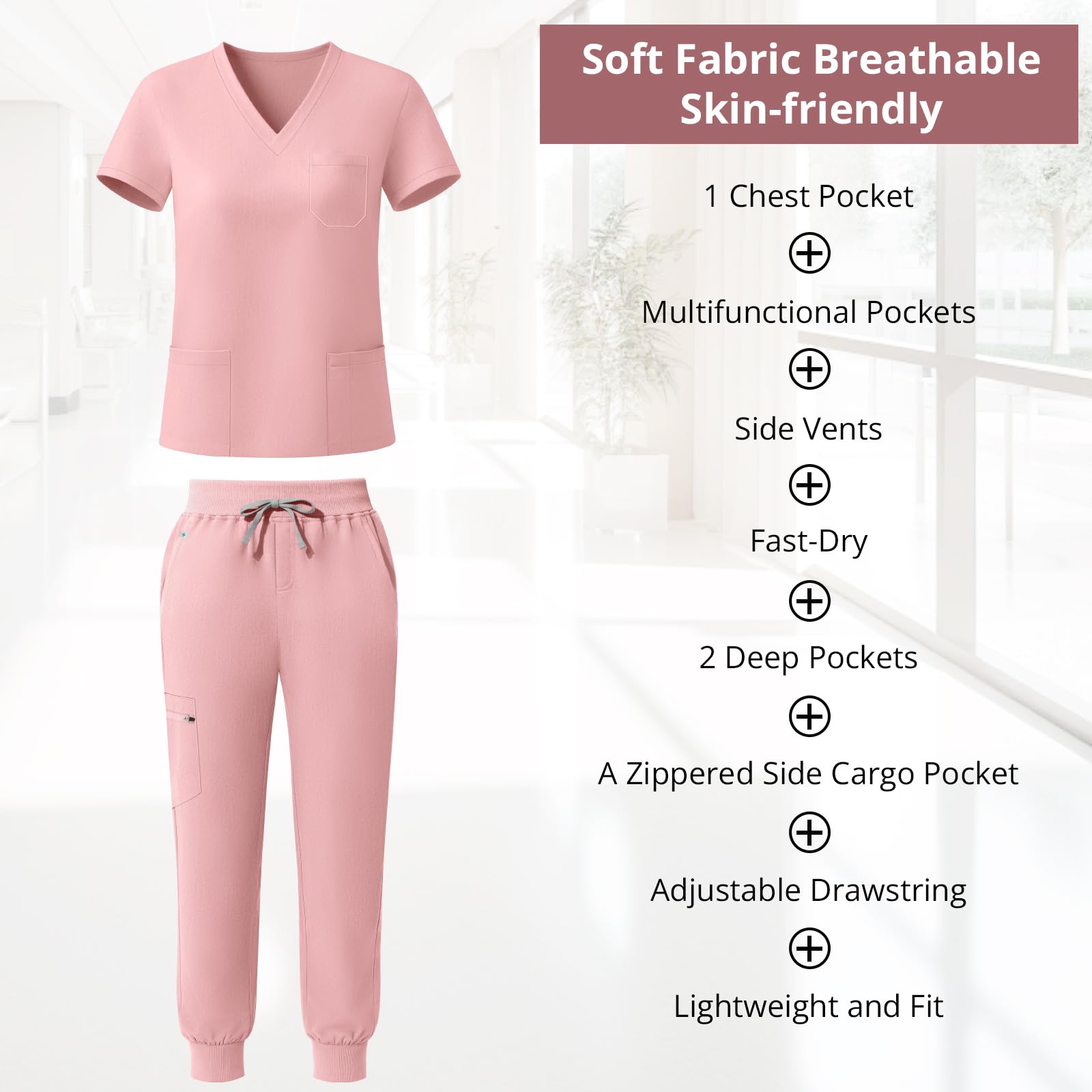 Set di scrub medico da donna, 4 direzioni, divisa medica, con scollo a V classico e pantaloni da jogging per yoga, set di uniformi mediche per infermieristica
