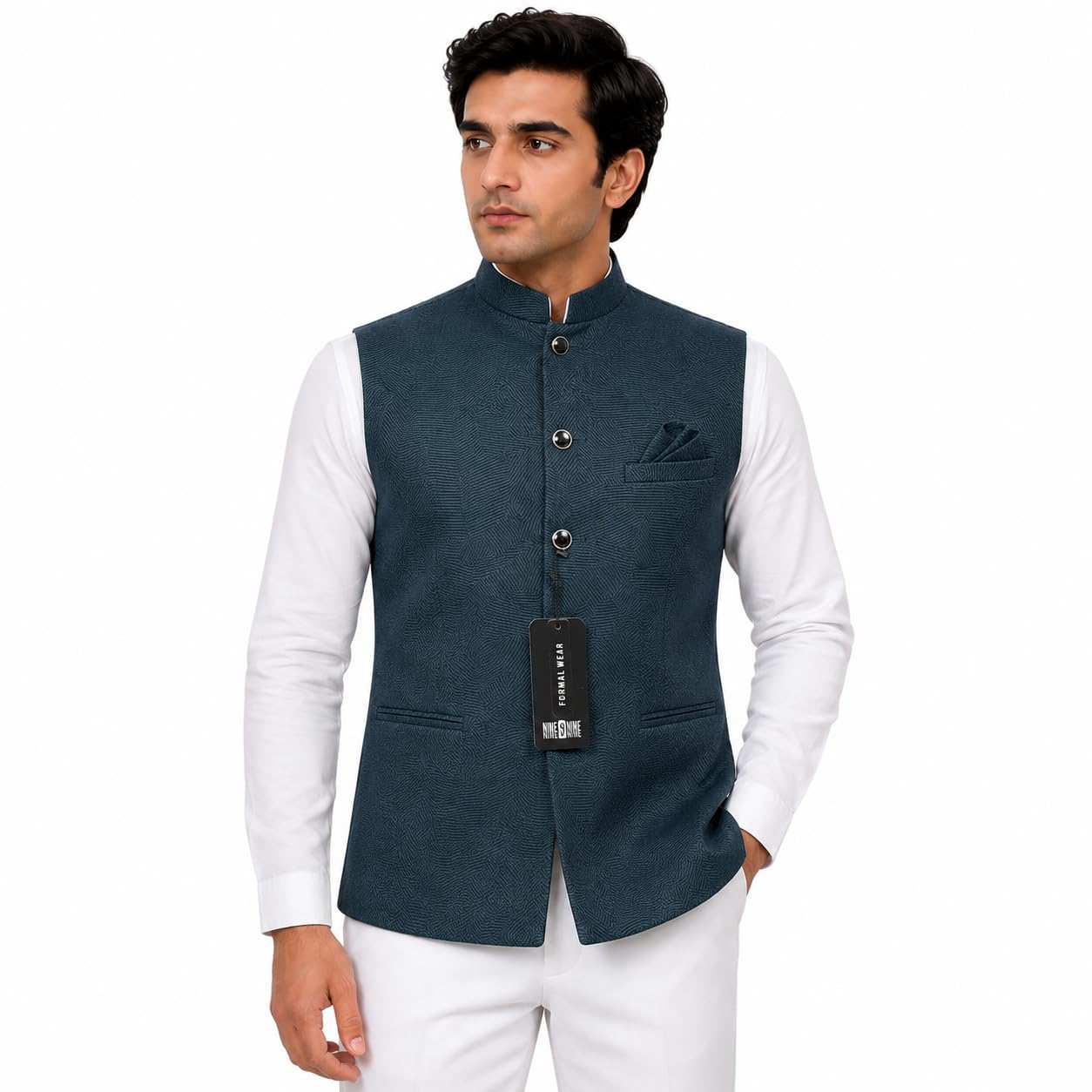NiNE to NiNE Men's Nehru Jacket, Velvet, Mandarin Collar, Geometric Textured, Ethnic Formal Wear-picture-21