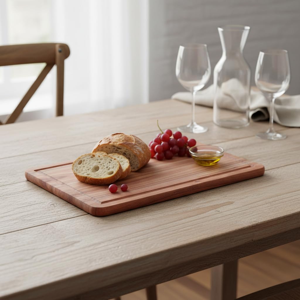 Deconox Doğal Akasya Ahşap Doğrama ve Kesme Tahtası - Kesme Panosu - 40x26x1.5 cm Çok Amaçlı Sunum Tepsisi, Peynir ve Et Servis Tahtası