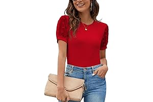 Blusas Rojas de Manga Corta para Mujer: Tops Casuales de Negocios Elegantes de Verano