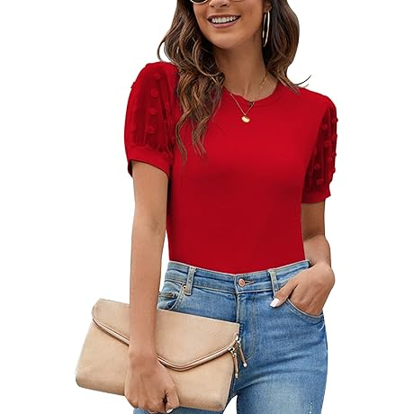 Blusas Rojas de Manga Corta para Mujer: Tops Casuales de Negocios Elegantes de Verano