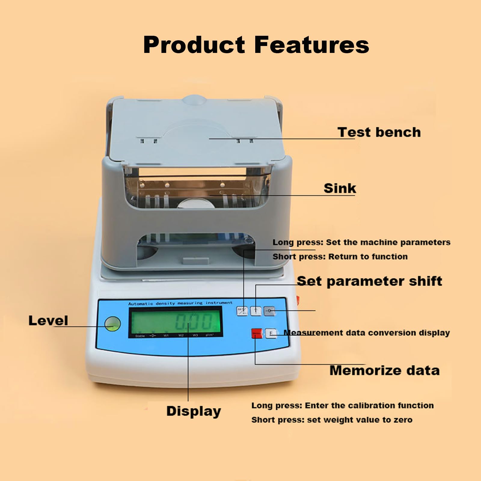 Medidor De Densidad De Oro De Prueba No Destructiva, Prueba Peso Máximo 300g Probador De Pureza De Metales Preciosos Con Pantallas De Pantalla Led, Para Procesamiento De Joyería