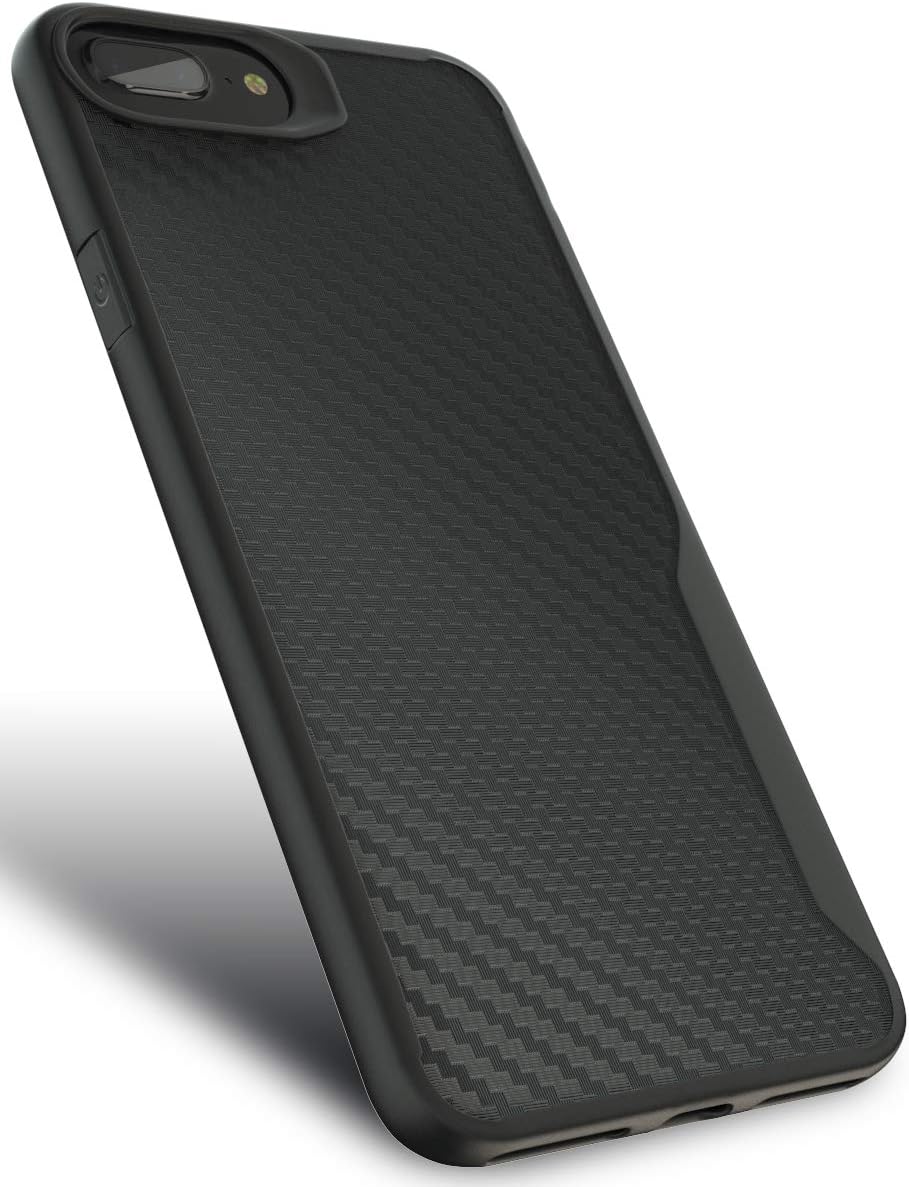 Kitoo Designed for iPhone 7 Plus Case, Carbon Fiber Pattern, 10ft. Drop Tested, Wireless Charging - Black