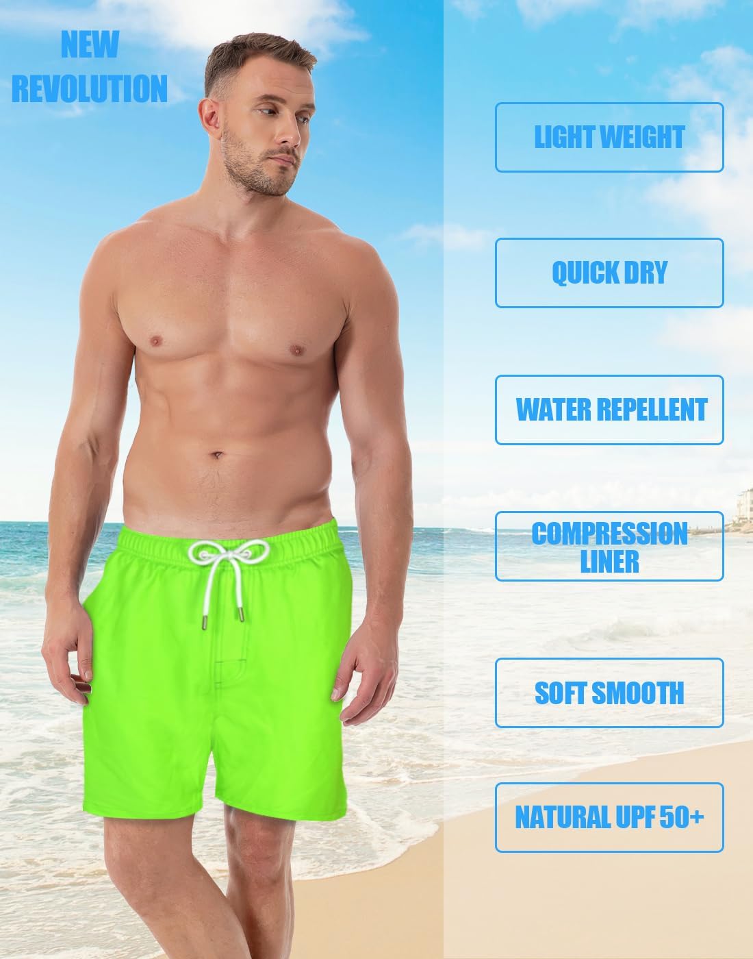 Mens Swim Trunks with Compression Liner Anti Chafe Quick Dry UPF 50+ Swimming Shorts 5" 7" Inseam Bathing Suit
