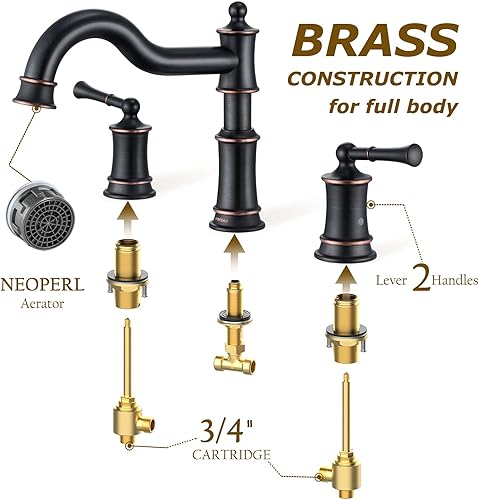 Miniatura 5 de Grifo romano para bañera de montaje en cubierta para baño, boquilla clásica elegante y generalizada con 3 agujeros, cartucho de válvula de 2 manijas