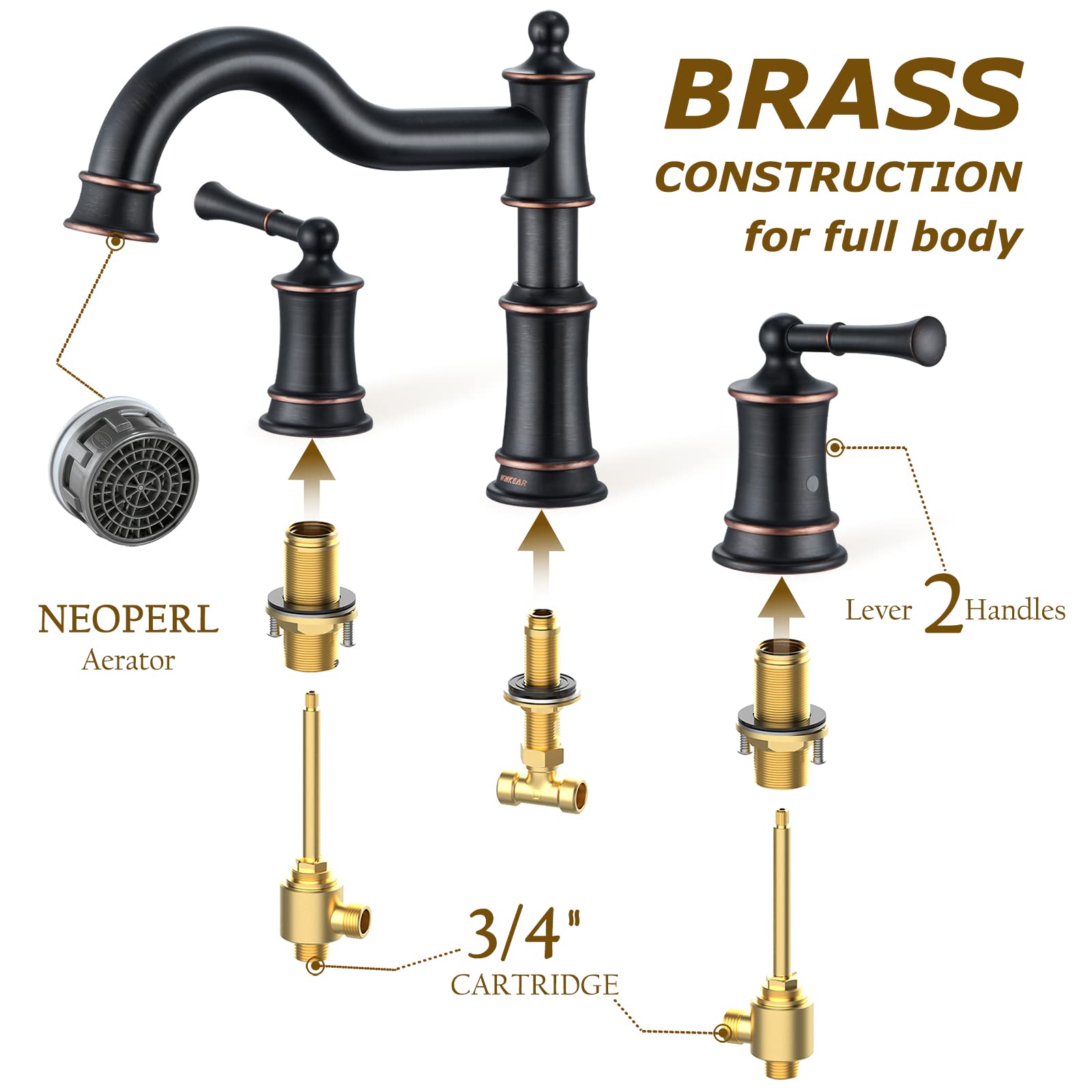 WINKEAR Roman Bathtub Faucet Deck Mount Tub Faucet for Bathroom Widespread Elegant Classic Spout with 3 Holes 2 Handle Valve Cartridge Included, ORB