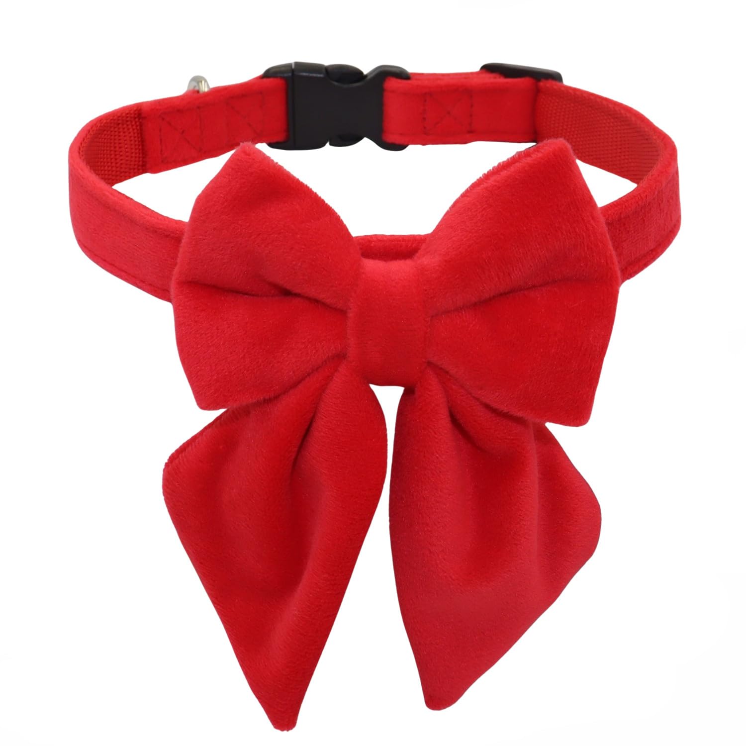 THAIN Velvet Dog Collar with Style Bow Tie, Quick Release Plastic Buckle Adjustable Dog Collars for Small Medium Large Dogs Pets (M, Velvet Red)