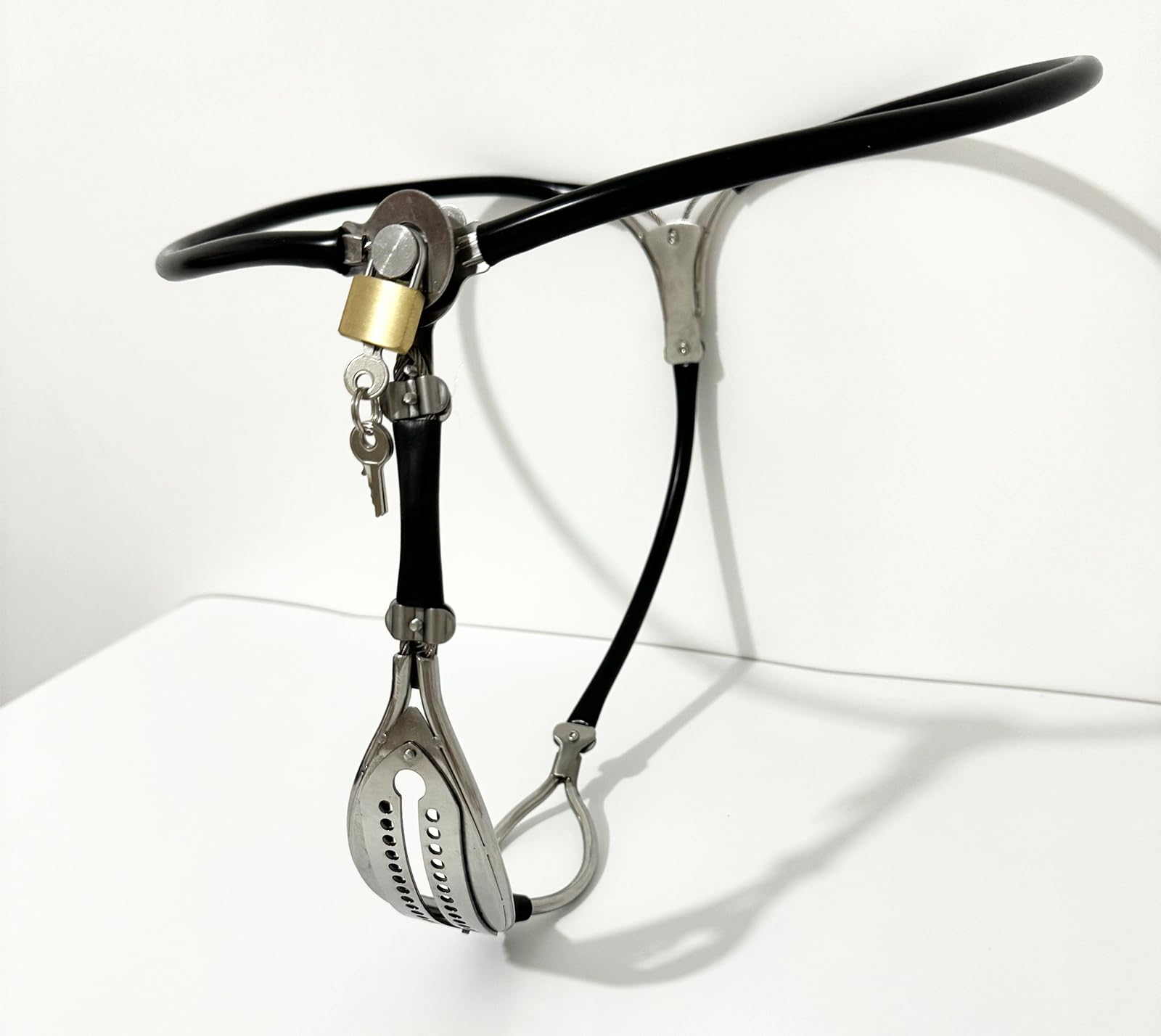 Ceinture de Chasteté Féminine en Acier Inoxydable Réglable noire 90-110cm YILUQIFLY BDSM Bondage Restraint