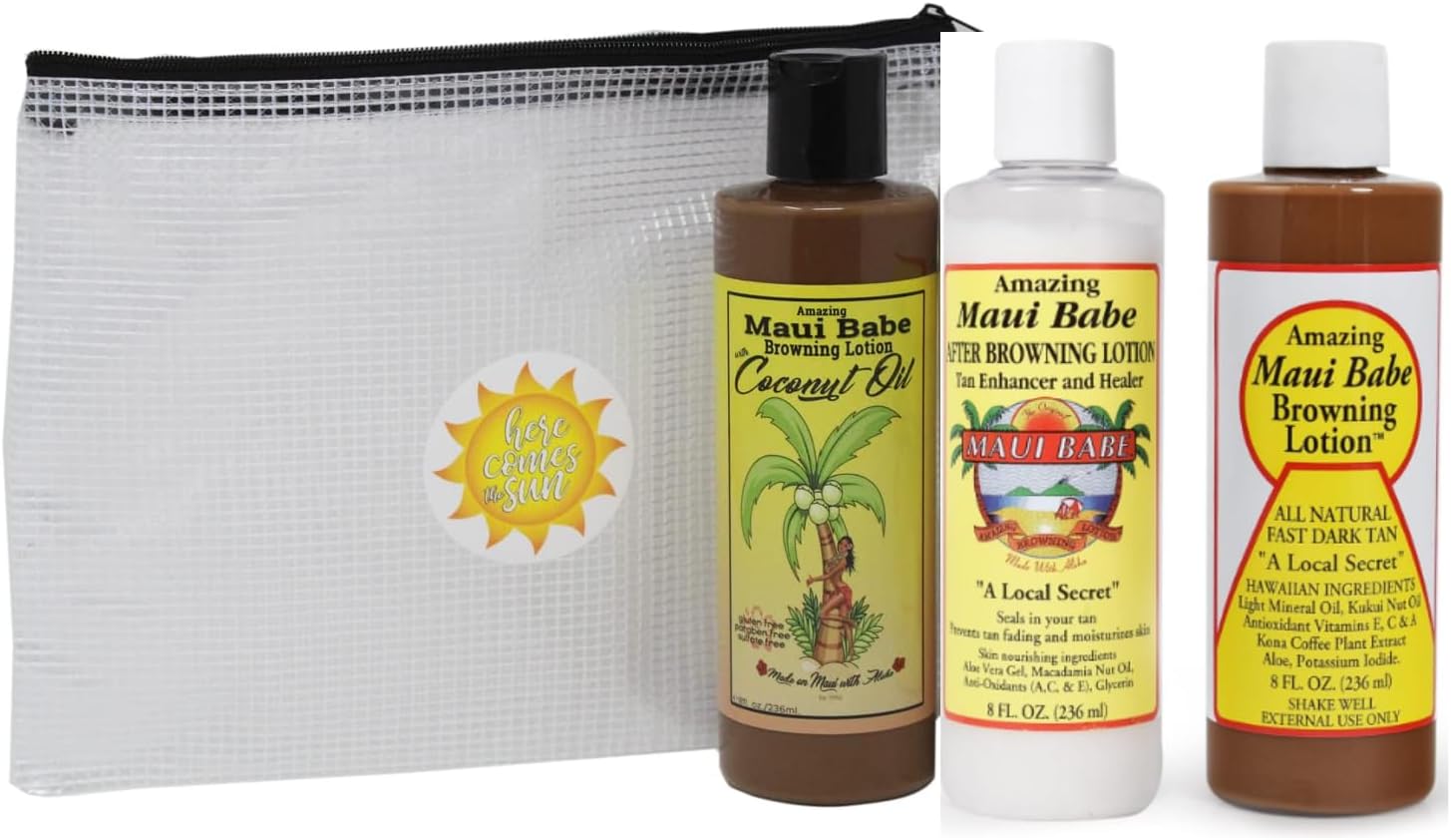 Maui Babe Tanning Lotion Set! Includes Original Browning Lotion, W/Coconut Oil & After Infused With Skin Nourishing Ingredients! (3 Pack)