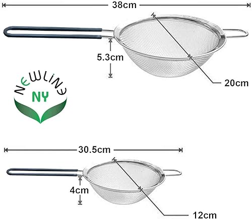 Miniatura 3 de Newline NY Coladores de malla fina de acero inoxidable doble de alta calidad con mango recubierto de silicona antideslizante suave al tacto, juego