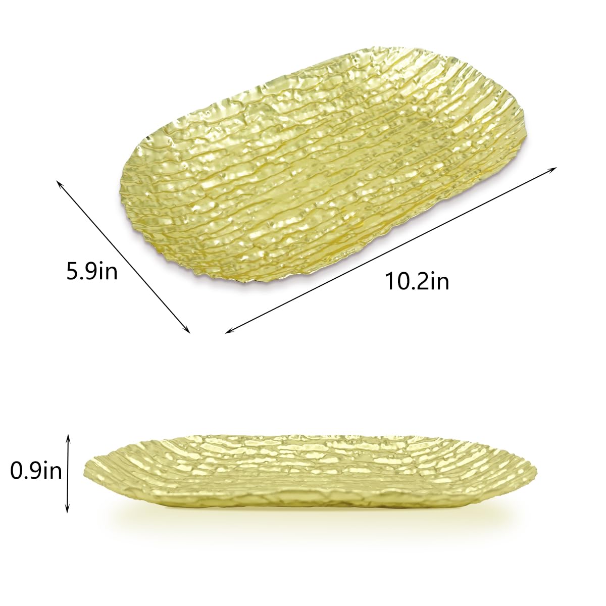 Gold Iron Decorative Tray, Small Storage Tray Vanity Tray Jewelry Dish Cosmetics Organizer Bathroom Clutter Serving Platter, 10.2 Inch Long, Set of 3,Gold,Oval