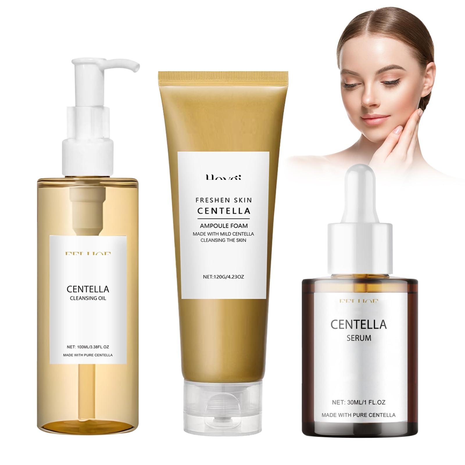 3 Piezas Centella Skincare, Centella Cleansing Oil + Limpiador Facial + Asiatica Serum, Centella Cleanser, Aceite Limpiador Facial Coreano, Adecuado para pieles sensibles