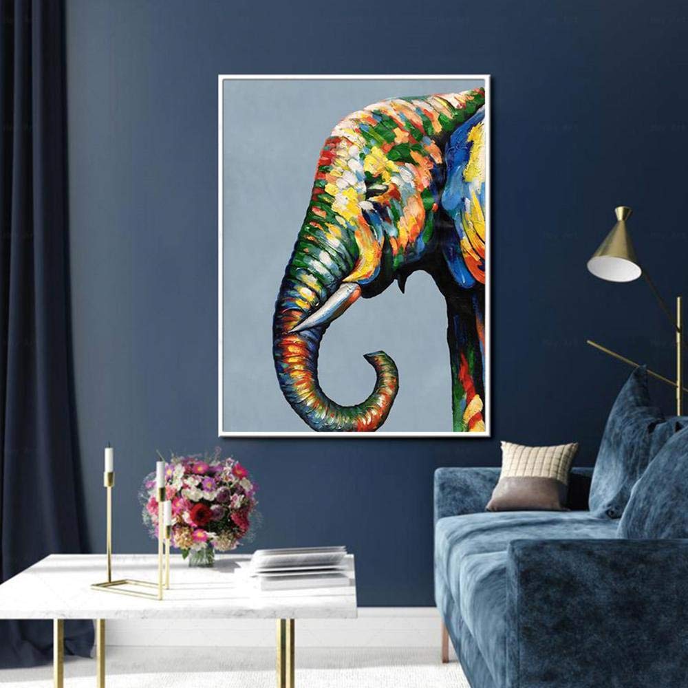 Amazon.co.jp: 象の壁の芸術、キャンバス上の動物の油絵、油絵象の