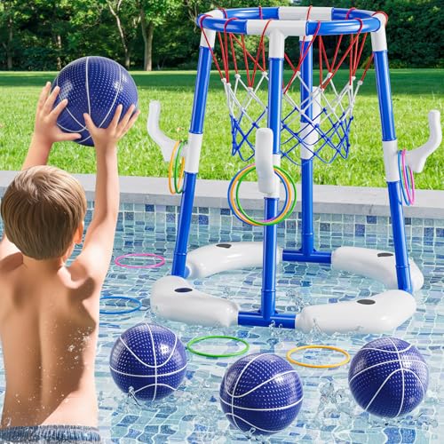 MSKOLER Pool Basketball Hoop, 2 in 1 Floating Pool Toys with 4 Balls and Inflatable Pump, Indoor Outdoor Water Basketball Swimming Pool Games Gifts Toys for Kids Ages 4-8 8-12