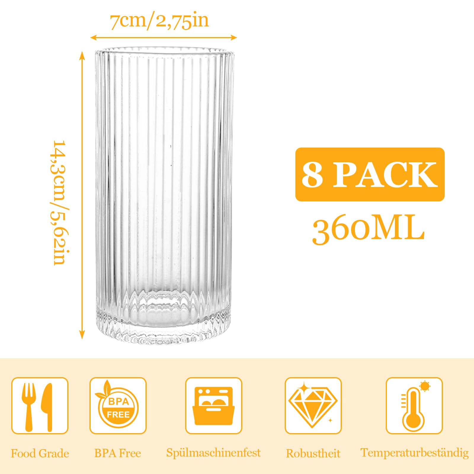 CYEER 8 vasos largos de 360 ml