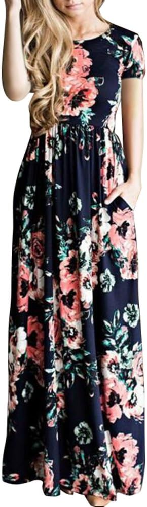 Womens Short Sleeve Floral Printed Maxi Dress 4 Colour Size 6-16