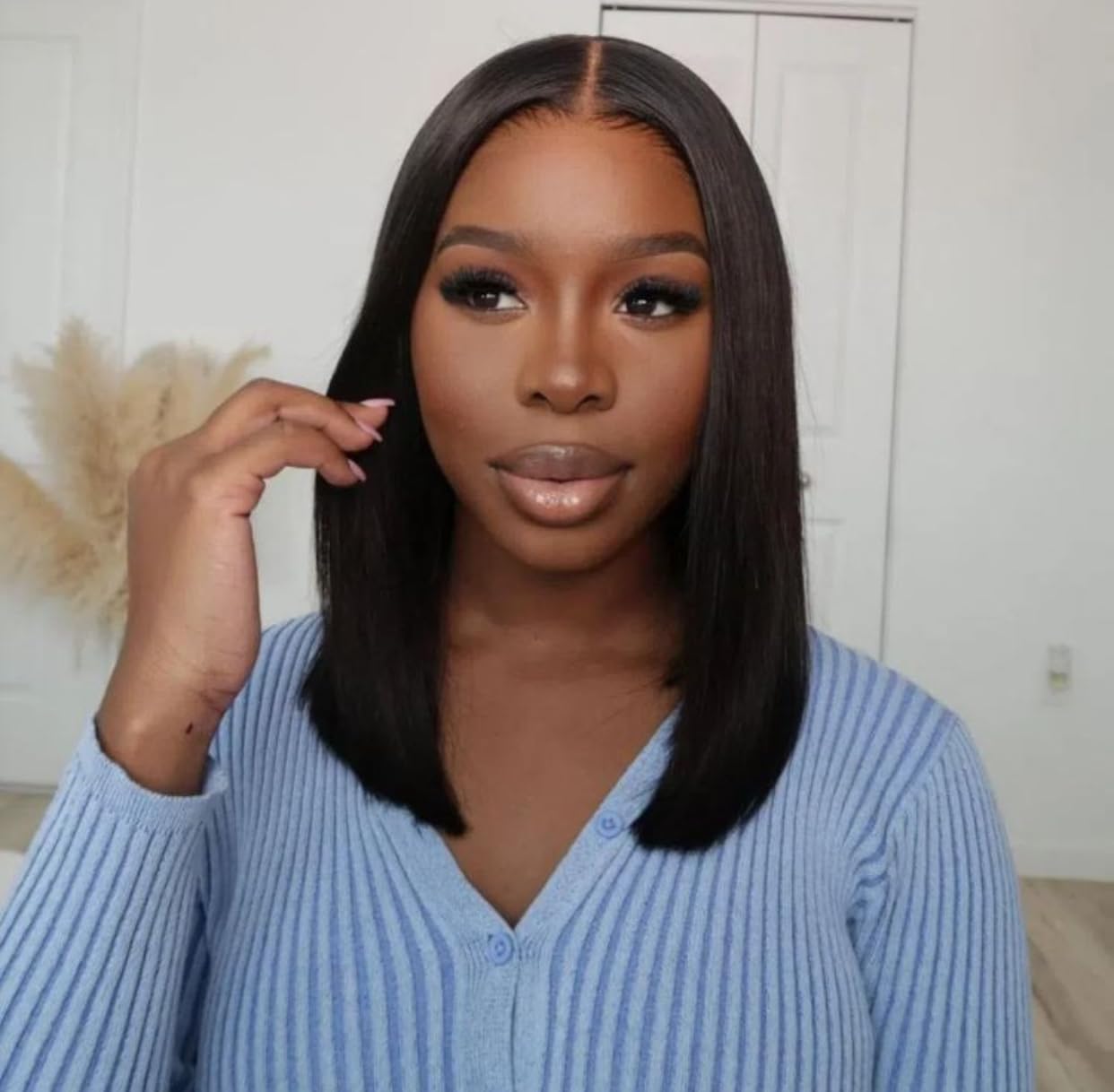 Double Drawn 100% virgin Human hair Bob Wig, 4x4 lace closure front, Fringe, short straight Bob virgin human hair wig