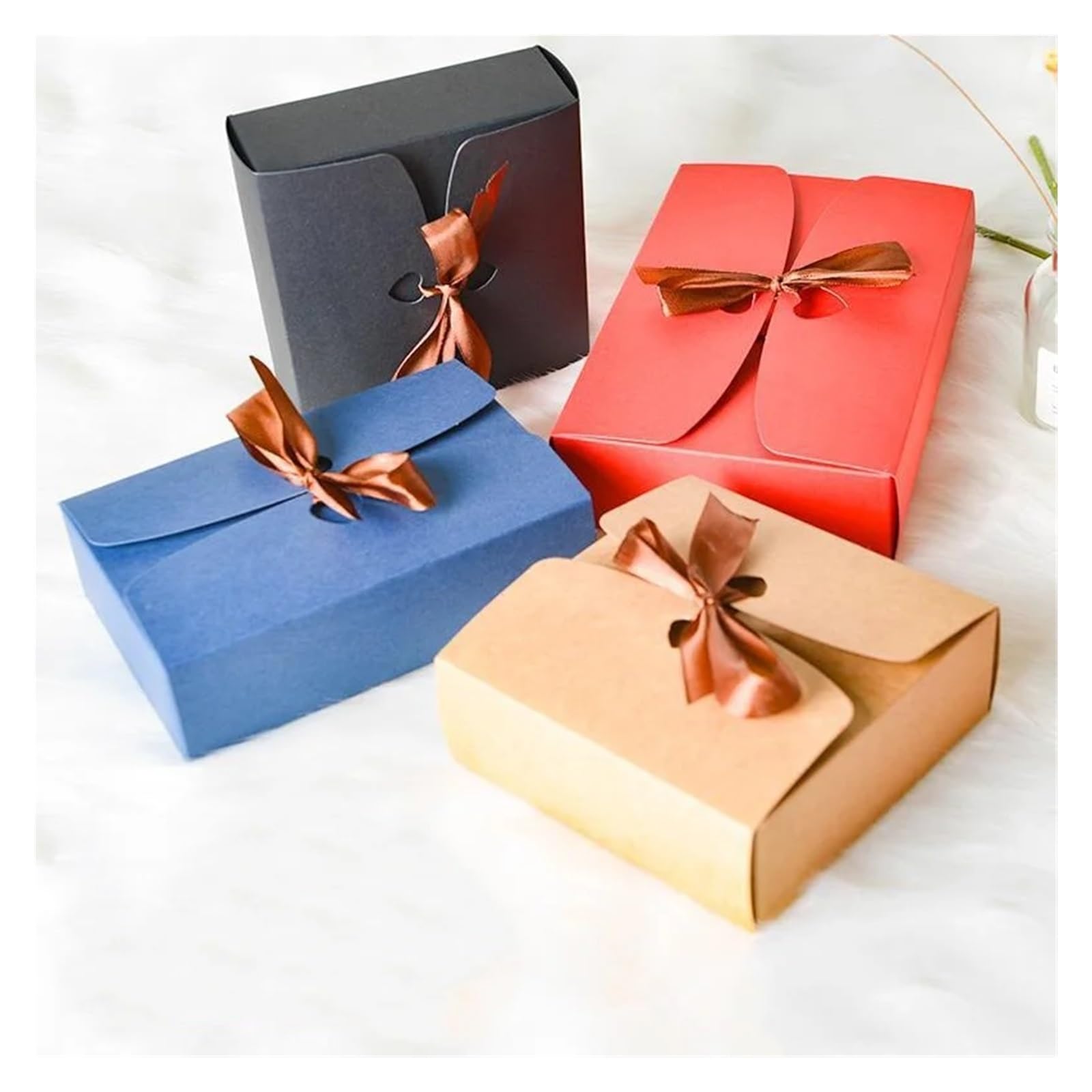Cajas De Recuerdos De Boda 10 cajas de papel plegables for regalos de boda, de una sola pieza, for sorpresa de San Valentín.(Brown,20.8x14x5cm)