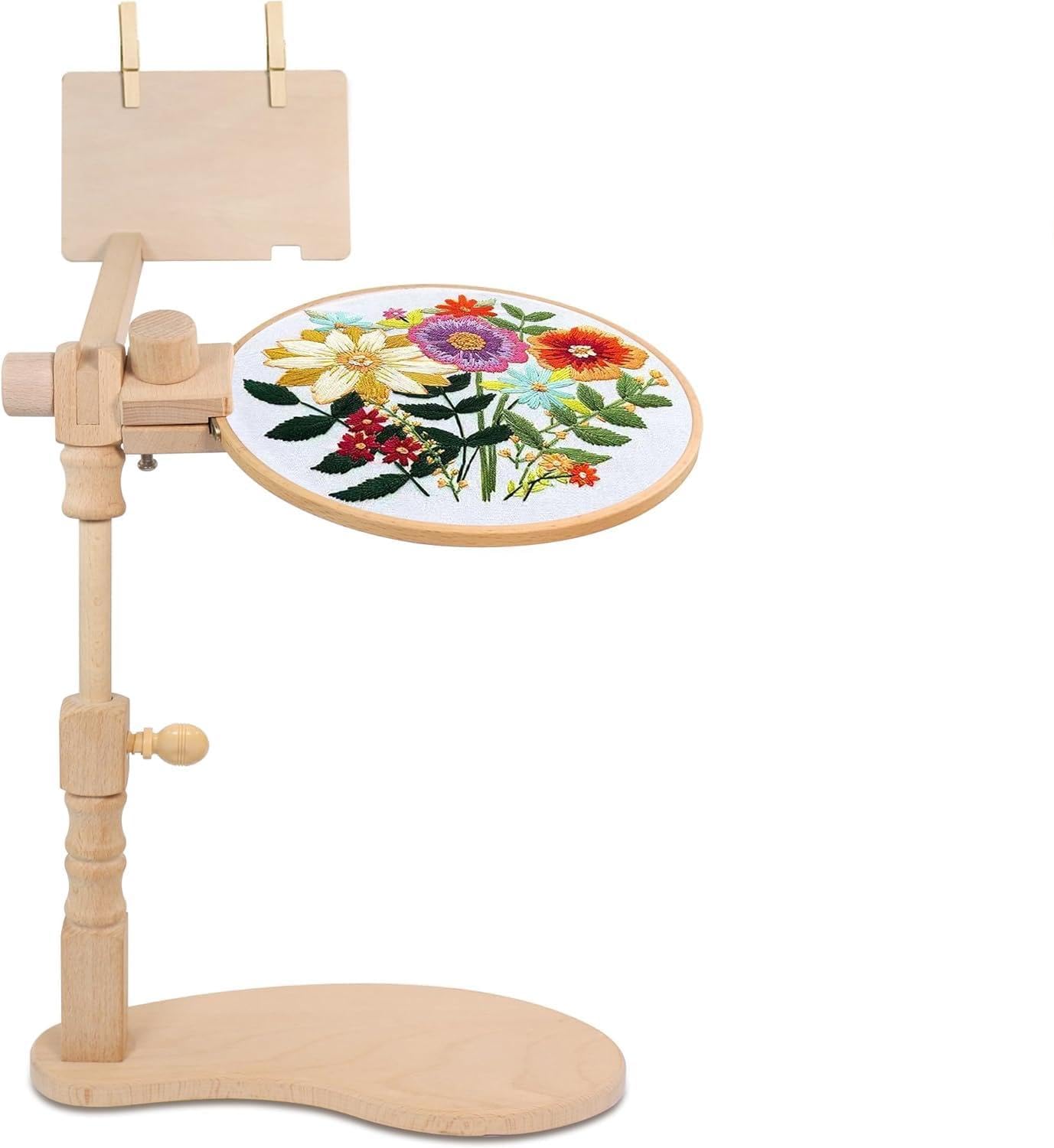 guofa Embroidery Hoop Stand, Hands Free Cross Stitch Stand for Lap/Ovals, 360° Adjustable Wooden Holder for Cross Stitch &amp; Craft Needlework