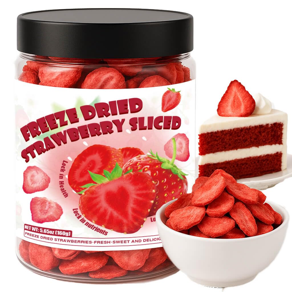 5.6oz Freeze Dried Strawberries Slices - 100% All Natural Crispy Fruit, Perfect for Snacking, Baking, Smoothie Bowls, Topping for Ice Cream, Oatmeal, Recipes, Vegan, Non-GMO