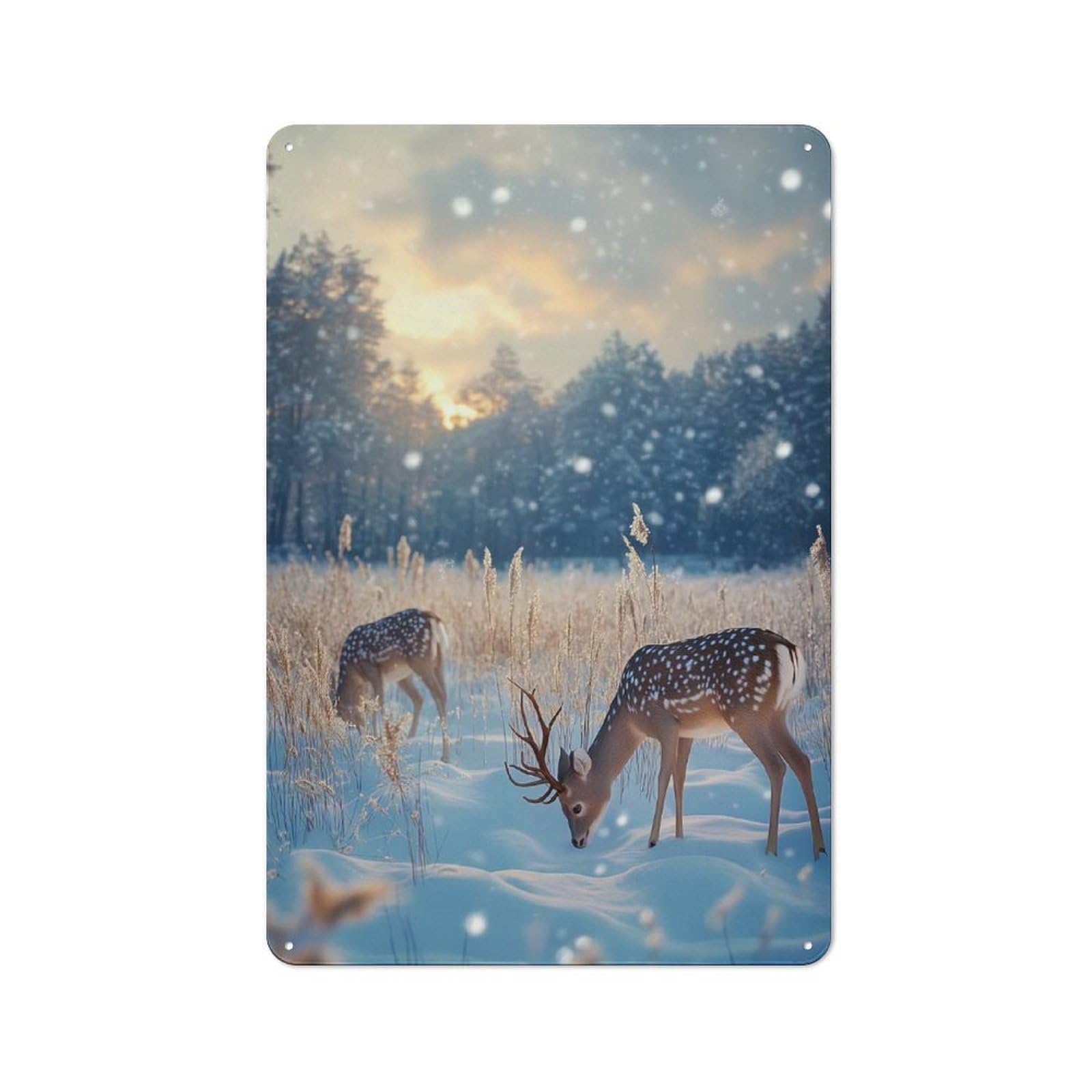 Junmoney Winter Deer In Snowy Forest Christmas Retro Metal Plaque 30X20cm Featuring For Garage Wall, A Winter Wall Decor Update For Workshop Decor Fans