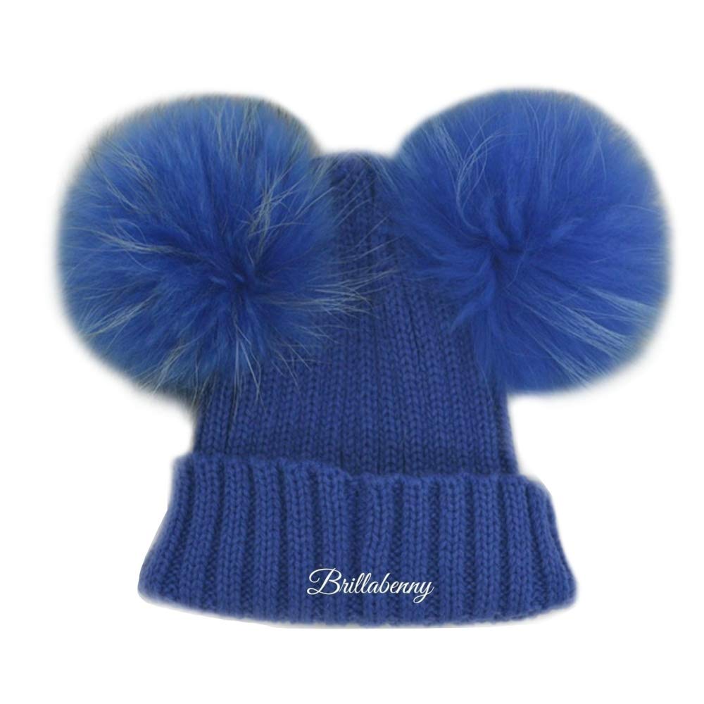 Cappello Cuffia Bambino Royal Blu Doppio PON PON Vera Pelliccia MURMASKY 1-4 Anni Cappellino Hat Fur Baby Luxury