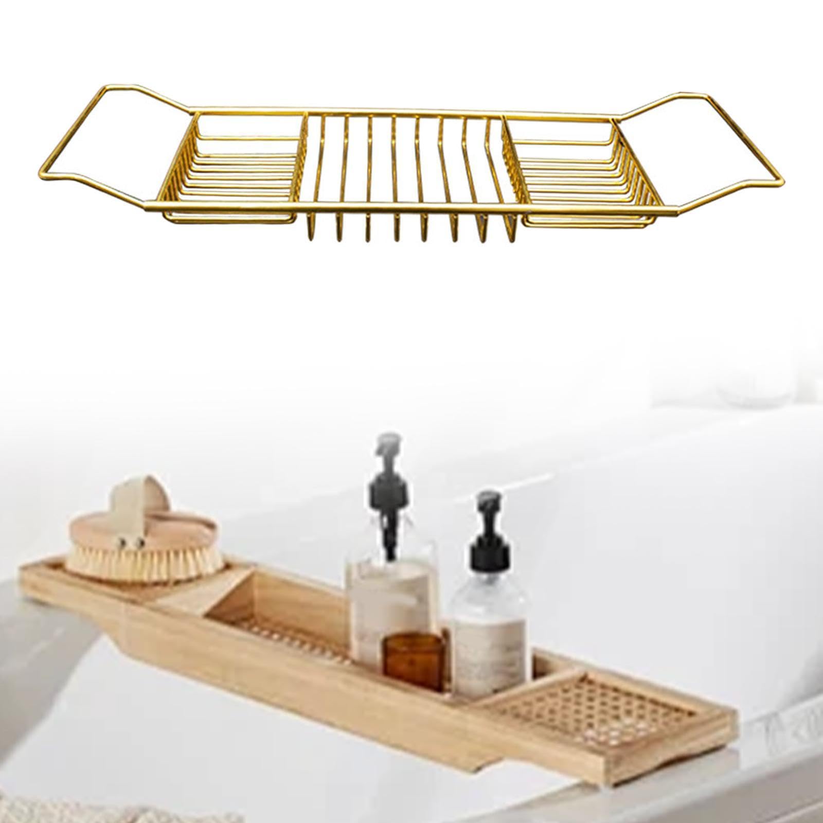 Baoblaze Vassoio per Vasca da Bagno Vassoio per Vasca da Bagno Semplice Antiscivolo Multifunzionale Supporto per Vasca da Bagno Scarico Mensola per Bagno per, Oro